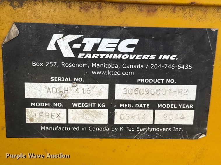 image for item ET1727 2014 K-Tec Terex hitch 