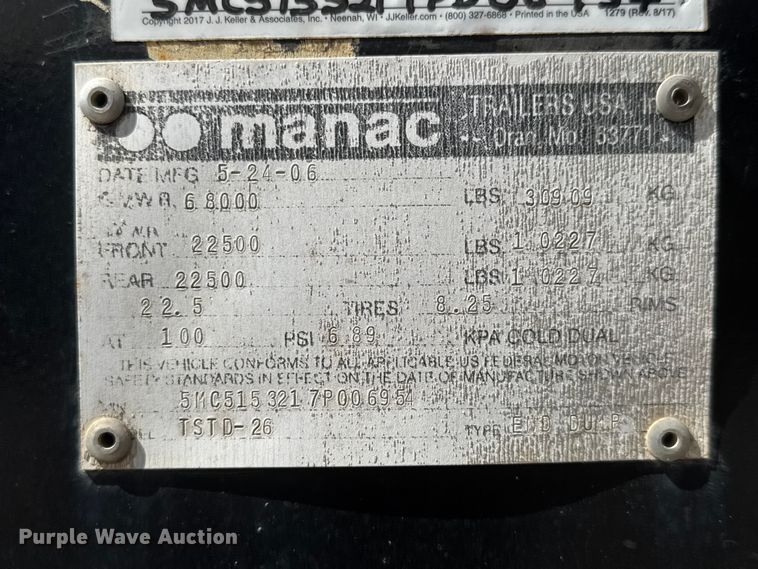 image for item ET1739 2007 Manac TSTD-26 end dump trailer