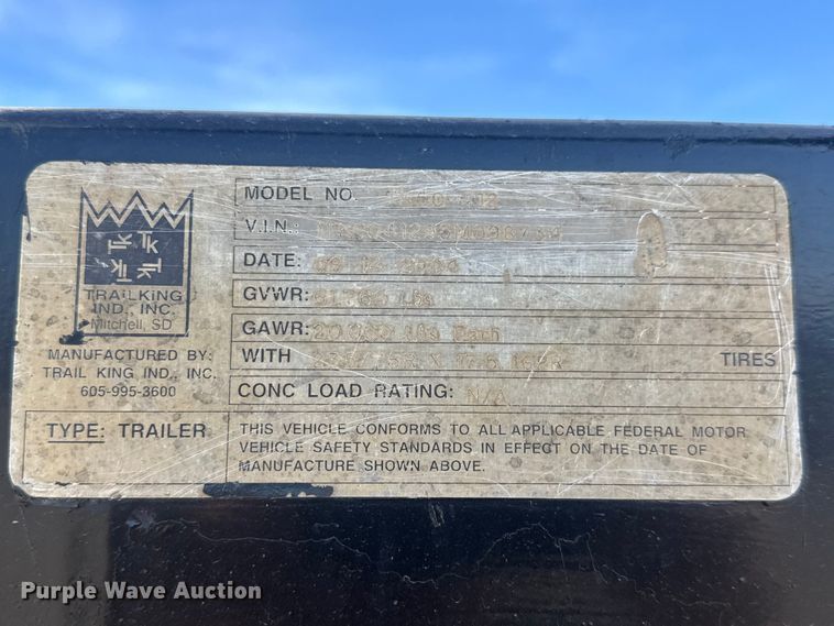 image for item ET1797 2004 Trail King TK50-412 drop deck equipment trailer