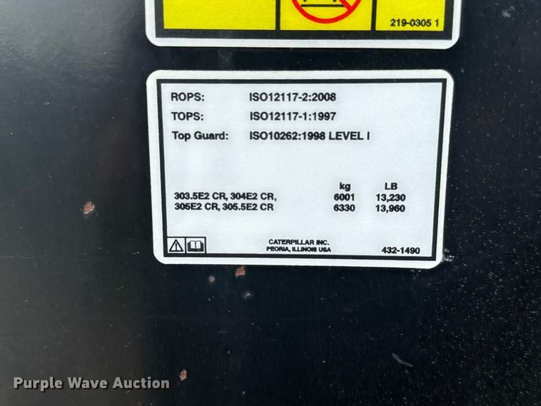 image for item ET1848 2015 Caterpillar 303.5E2 CR mini excavator