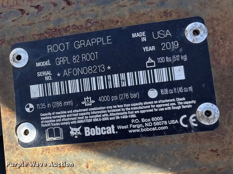 image for item EU0358 Bobcat GRPL-82-Root skid steer grapple bucket