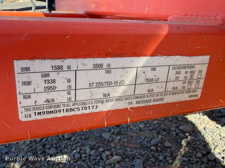 image for item EU8633 2011 WANCO Mini Matrix message board trailer