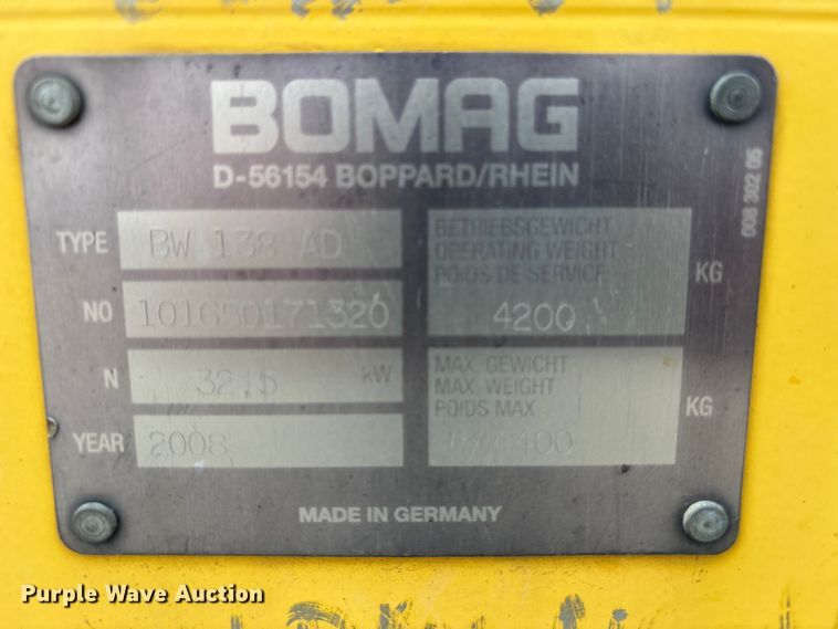 image for item EV3517 2008 Bomag BW 138 AD double drum vibratory roller