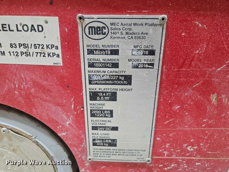 image for item EV5649 2018 MEC Micro 19 scissor lift