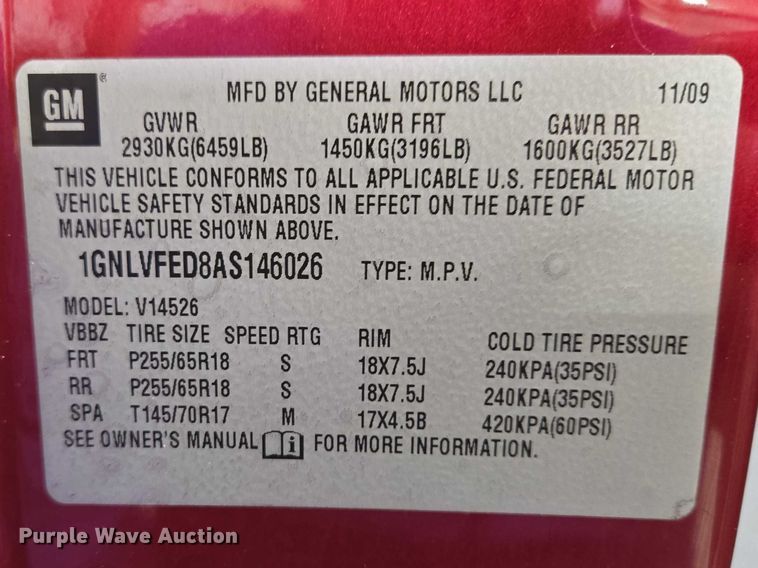 image for item EV5726 2010 Chevrolet Traverse SUV