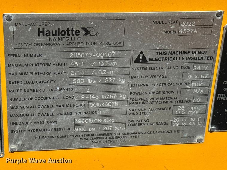 image for item EV7615 2022 Haulette 4527A boom lift