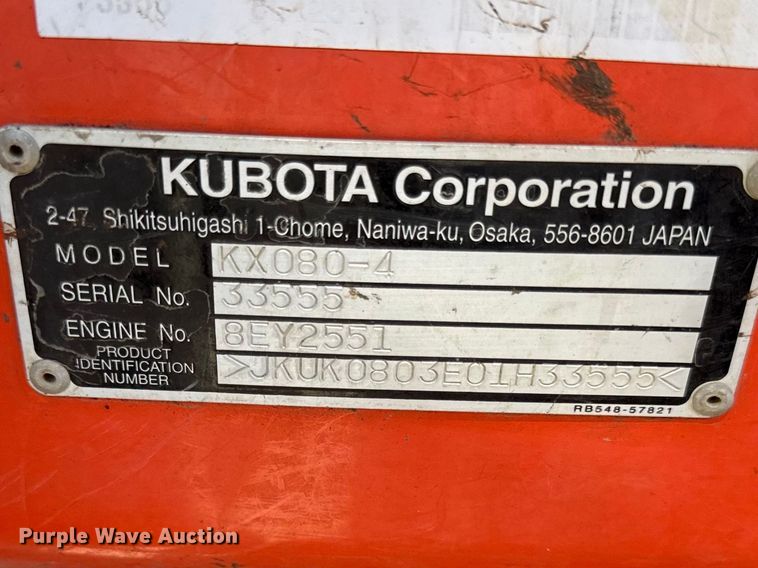 image for item EV7618 2015 Kubota KX080-4 mini excavator