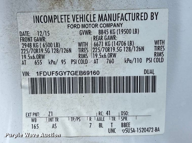 image for item FB3253 2016 Ford F550 utility / service truck