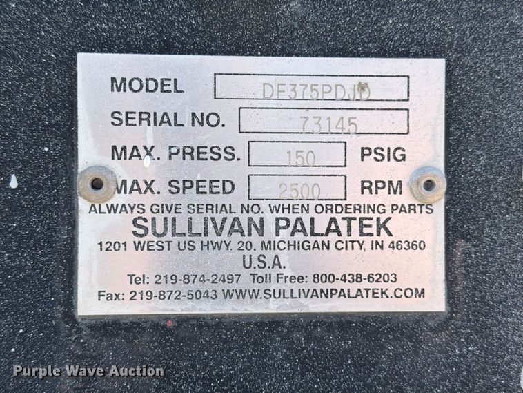 image for item FB8021 Sullivan Palatek DE375PDJD air compressor