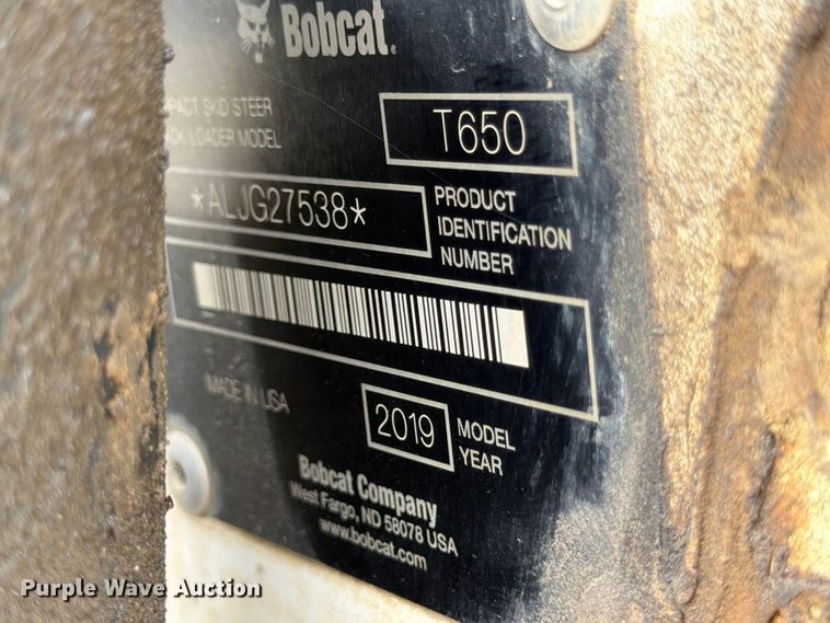 image for item FB8058 2019 Bobcat T650 tracked skid steer loader