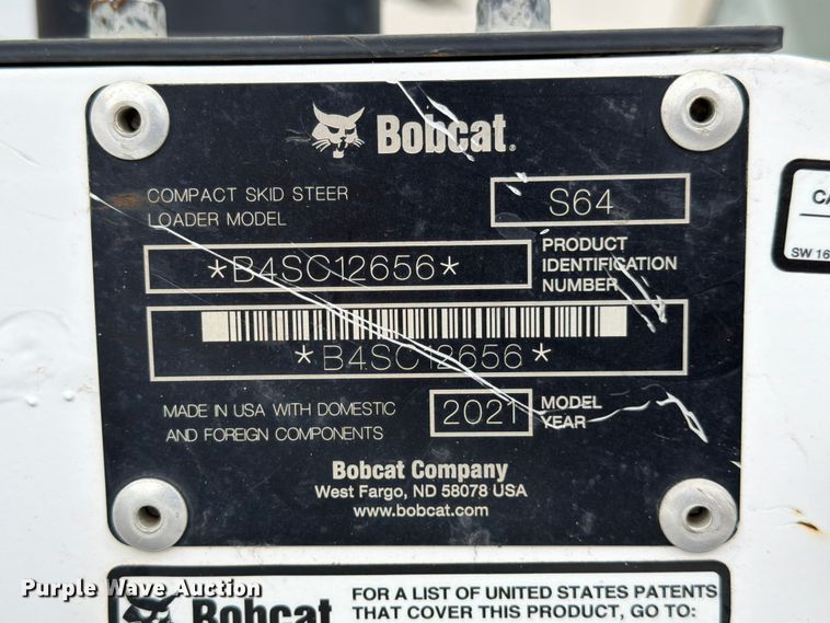 image for item FB8059 2021 Bobcat S64 skid steer loader