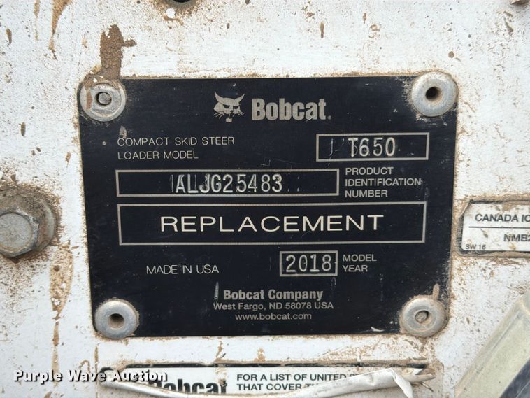 image for item FB8060 2018 Bobcat T650 tracked skid steer loader