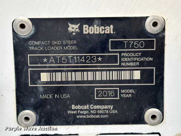 image for item FB8061 2016 Bobcat T750 tracked skid steer loader