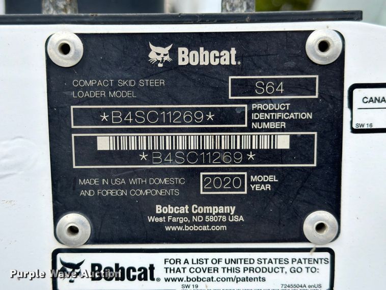image for item FB8062 2020 Bobcat S64 skid steer loader