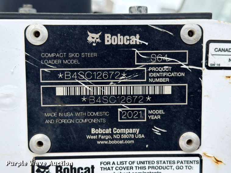image for item FB8063 2021 Bobcat S64 skid steer loader