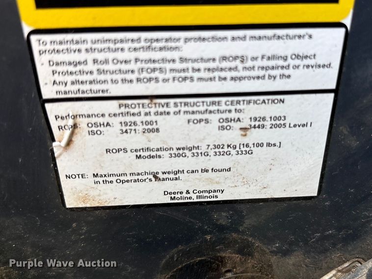 image for item FC2147 2019 John Deere 331G tracked skid steer loader