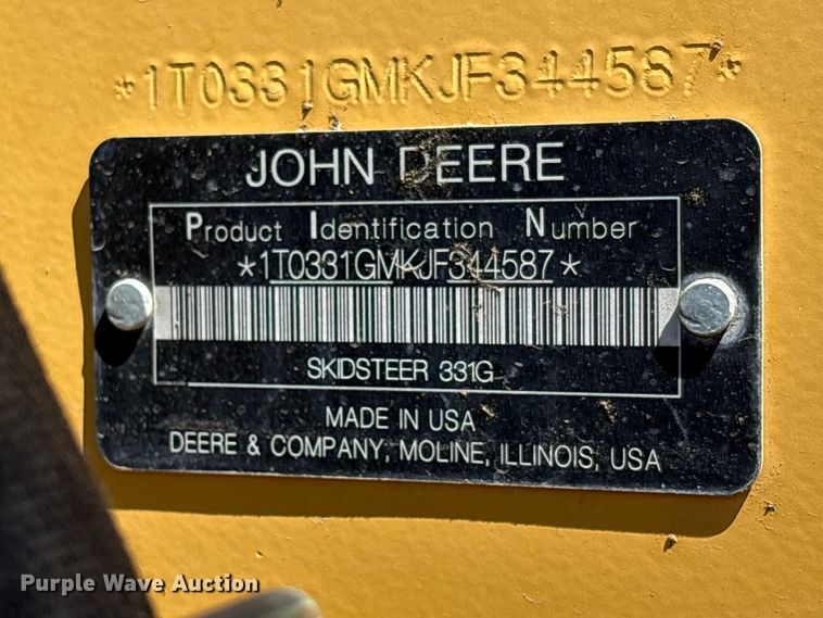 image for item FC2147 2019 John Deere 331G tracked skid steer loader