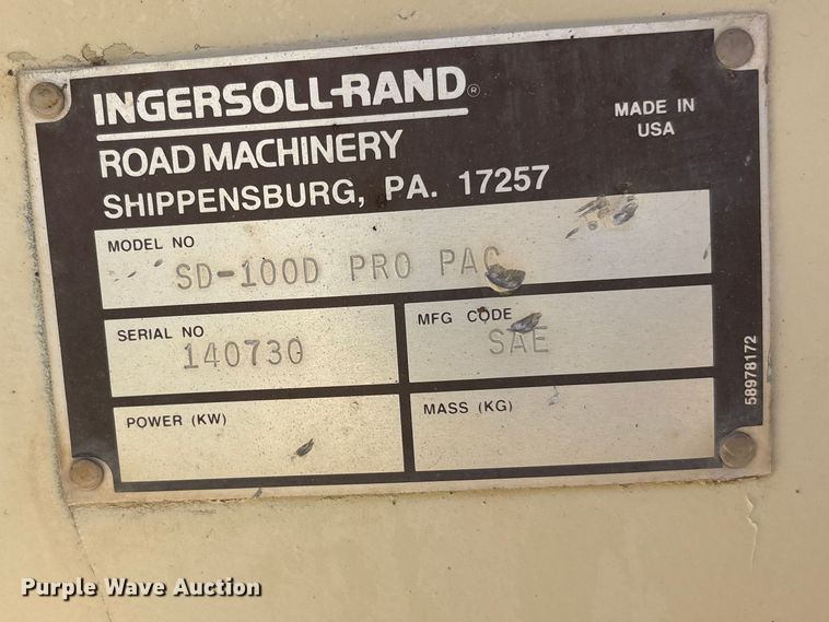 image for item FC2148 1995 Ingersoll-Rand SD-100D pro pac single drum vibratory roller