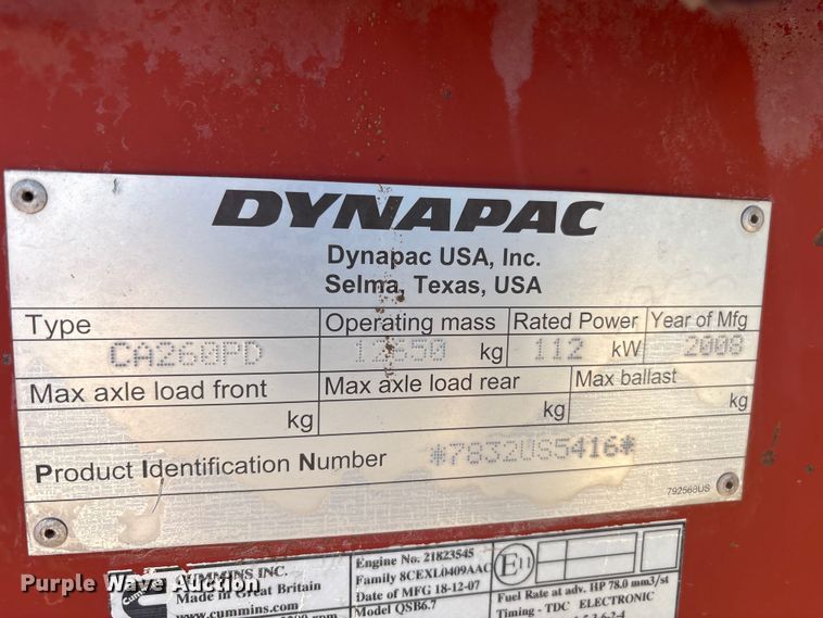 image for item FC2149 2007 Dynapac CA260PD single drum vibratory roller
