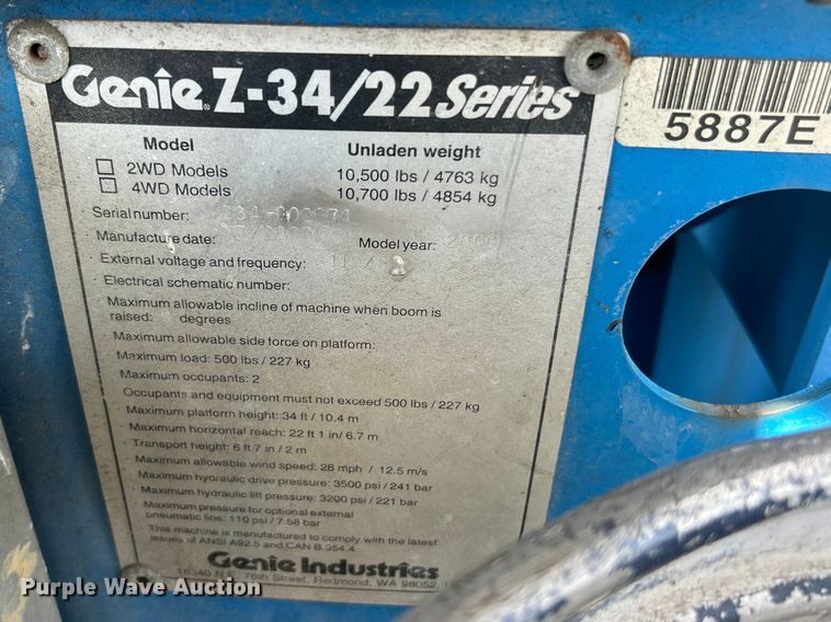 image for item FC5277 2000 Genie Z-34/22 boom lift