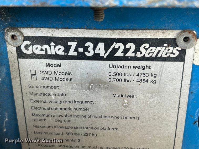 image for item FC5277 2000 Genie Z-34/22 boom lift