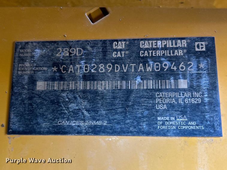 image for item FC5280 2018 Caterpillar 289D tracked skid steer loader