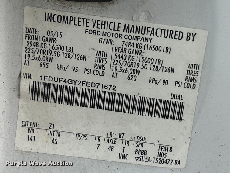 image for item FC5293 2015 Ford F450 XL Super Duty bucket truck