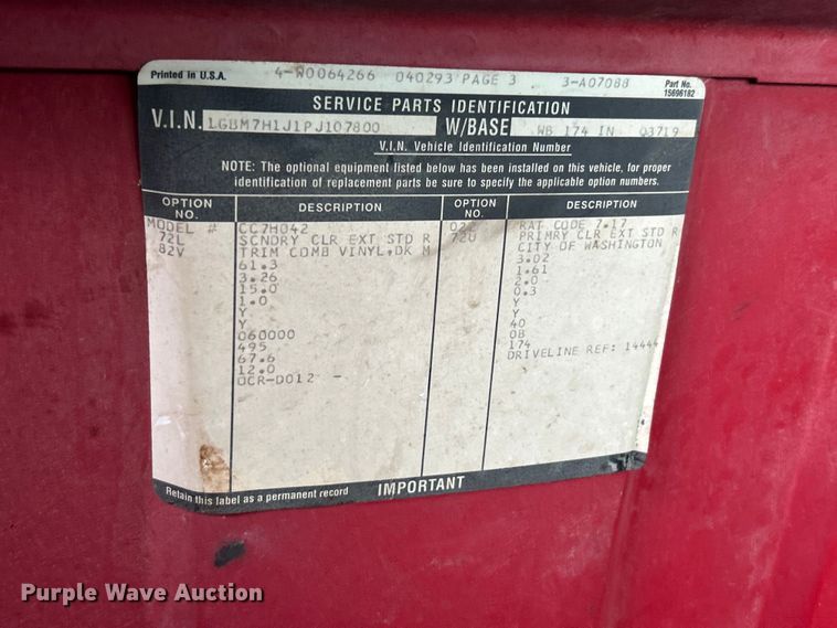 image for item FC5315 1993 Chevrolet Kodiak C6500 dump truck