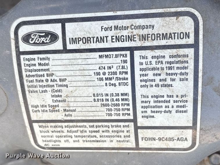 image for item FG0214 1992 Ford F800 dump flatbed truck