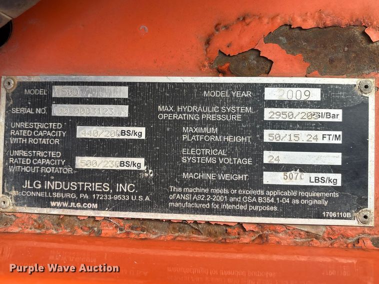 image for item FG2745 2009 JLG T500 boom lift