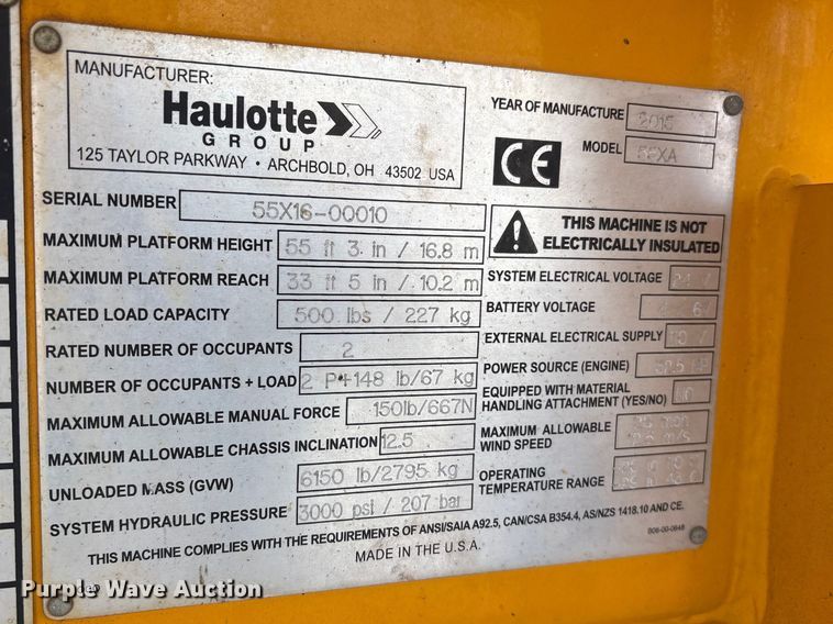 image for item FG2746 2015 Haulotte 55XA boom lift