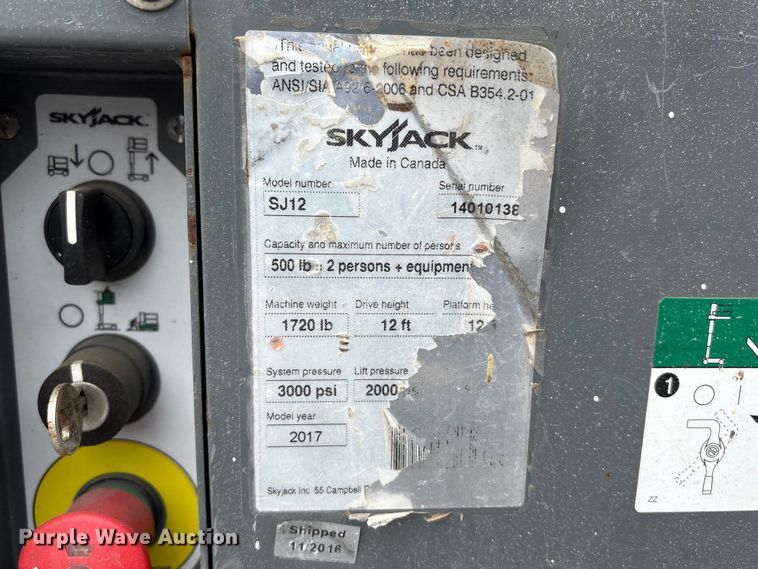 image for item FG2863 2017 SkyJack SJ12 vertical lift