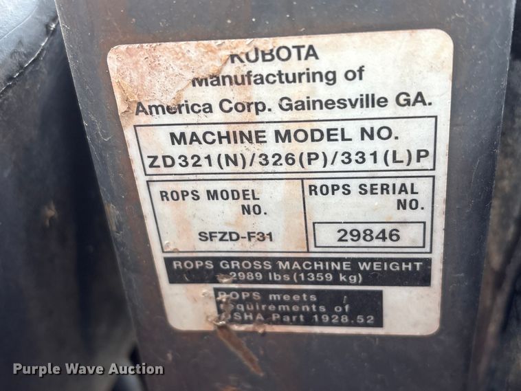 image for item FG2867 2011 Kubota ZD321 ZTR lawn mower