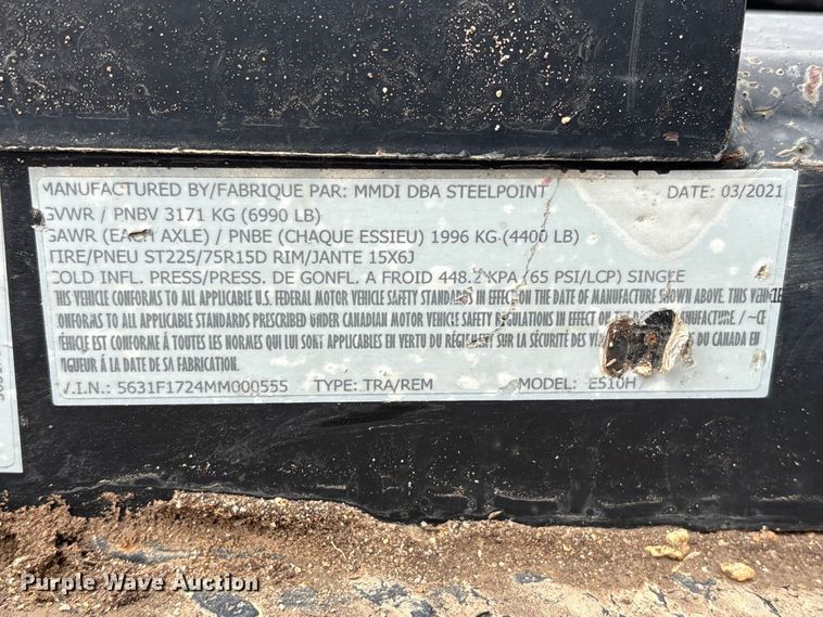 image for item FG2869 2021 MMDI E510H utility trailer
