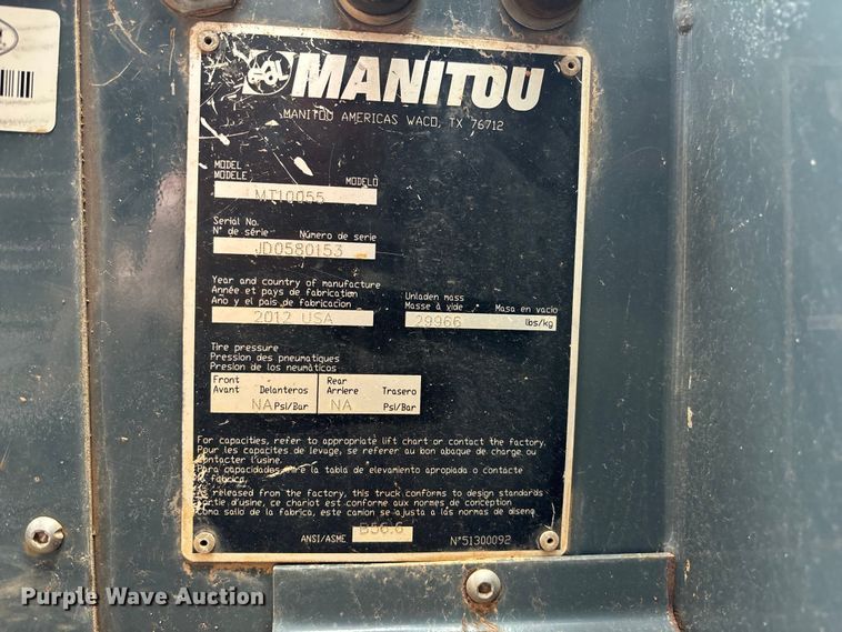 image for item FH7008 2012 Manitou MT10055 telehandler