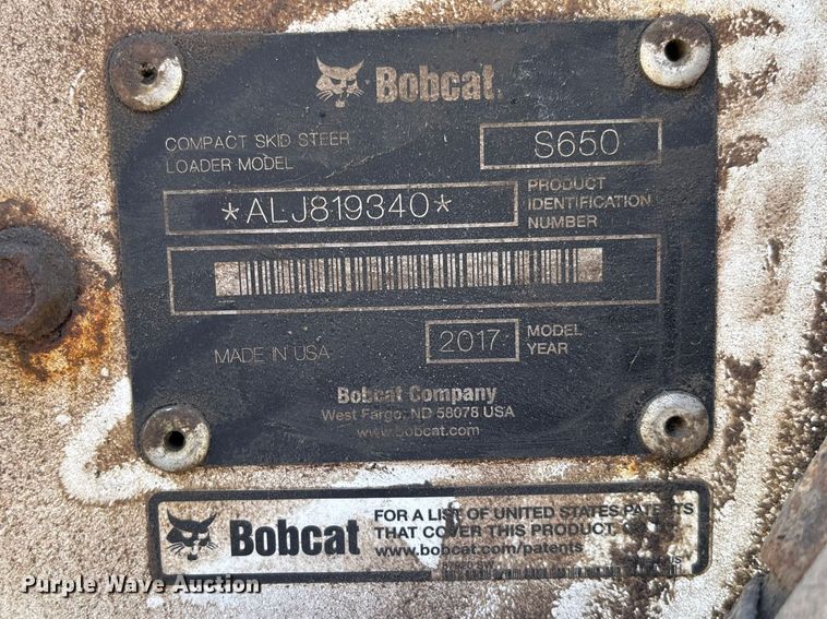 image for item FI1664 2017 Bobcat S650 skid steer loader