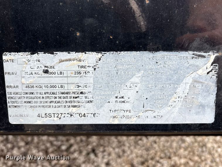 image for item FK1264 2019 B-B Trailer TBCT2220ET-10K tilt deck equipment trailer