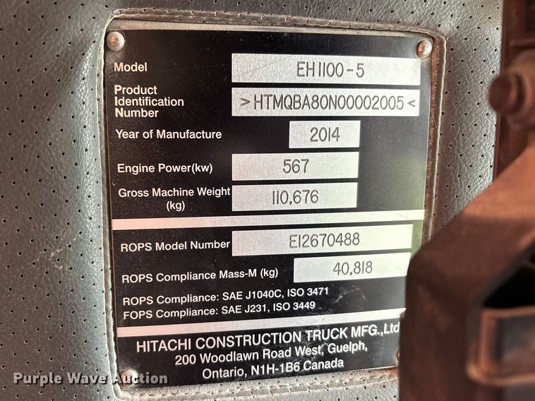 image for item FK1279 2014 Hitachi EH1100-5 haul truck