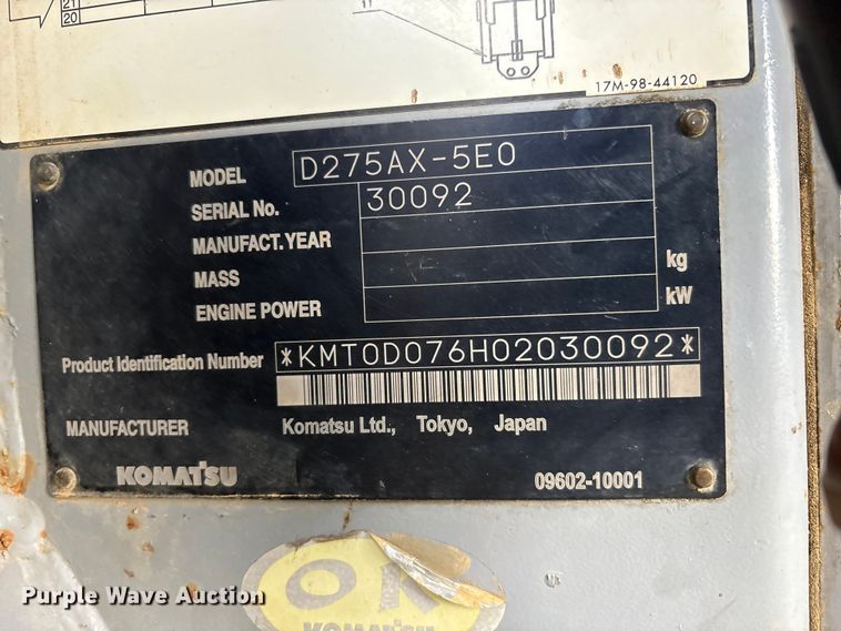 image for item FK1282 2008 Komatsu D275AX-5E0 dozer