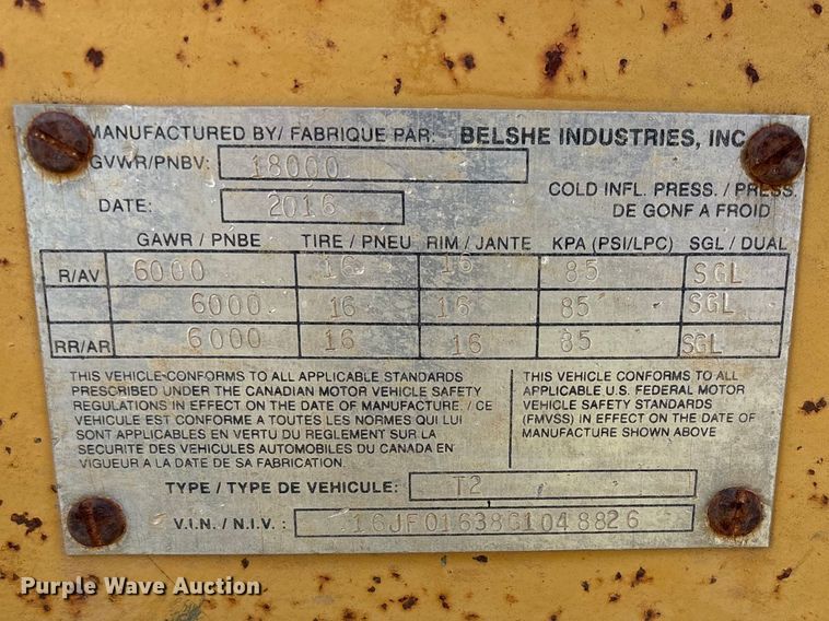 image for item FK2552 2016 Belshe T2 equipment trailer