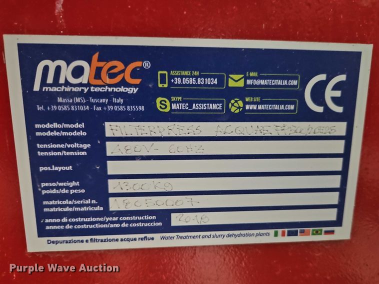 image for item FN5590 Matec ACQUAE FP500/20E25 filter press