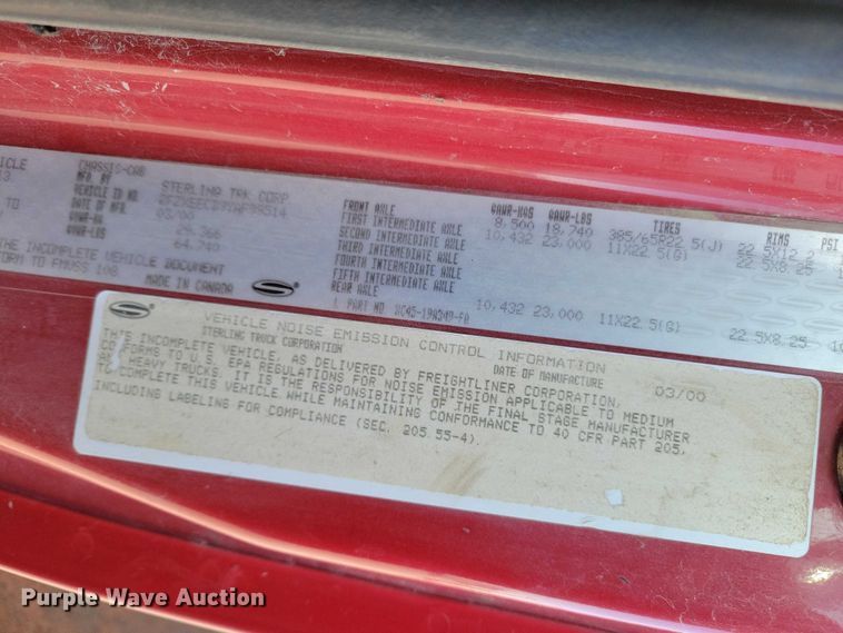 image for item NK9876 2000 Sterling LT 9500 crane truck