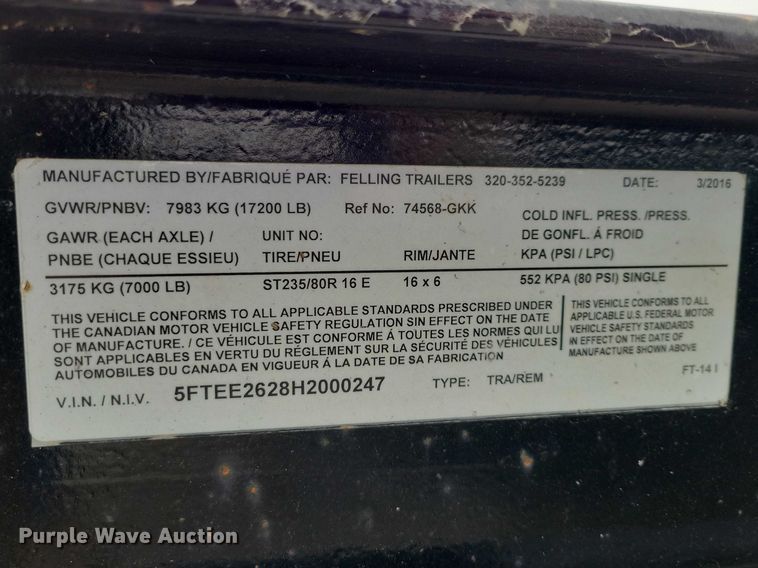 image for item NK9886 2017 Felling FT-14 equipment trailer