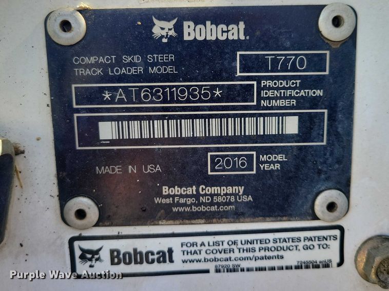 image for item NK9912 2016 Bobcat T770 skid steer loader
