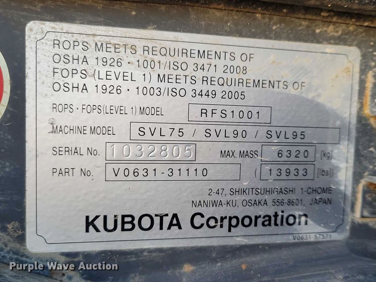 image for item NK9943 2019 Kubota SVL 95-2S tracked skid steer loader