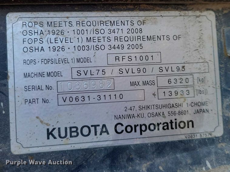 image for item NK9944 2019 Kubota  SVL 95-2S tracked skid steer loader