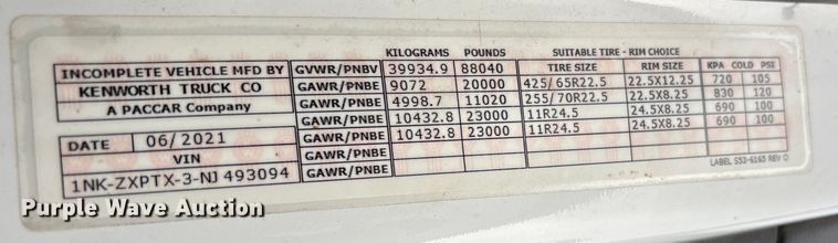 image for item YA2180 2022 Kenworth T880 dump truck