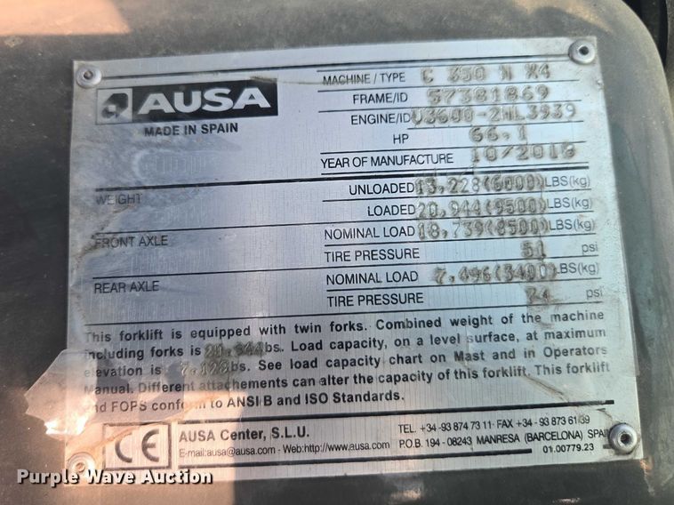 image for item YA2519 2018 Ausa C350H X4 forklift