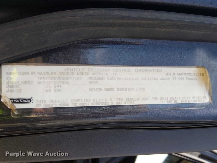 image for item YA2767 2016 Freightliner 114SD dump truck