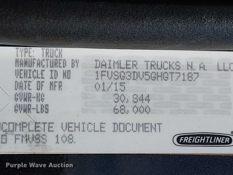 image for item YA2767 2016 Freightliner 114SD dump truck